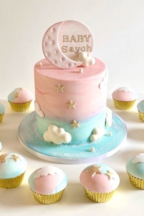 Starry Night Baby Shower Cake