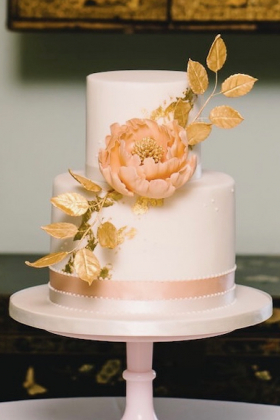 Peony & Wild Gold Wedding Cake