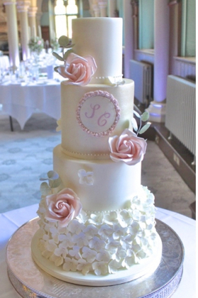 Ivory Lustre Rose Wedding Cake