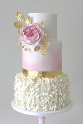 Rose & Gold Ruffle Wedding Cake