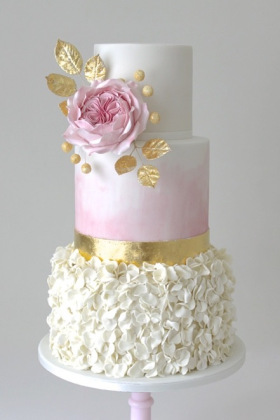 Rose & Gold Ruffle Wedding Cake