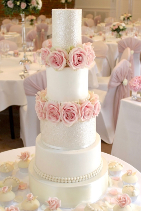Sparkle Rose Pearl Wedding Cake