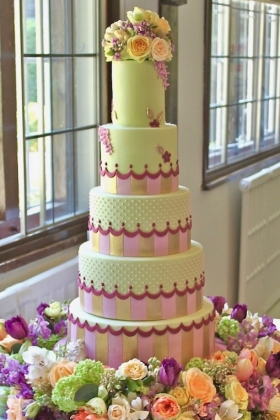 Stripe Floral Wedding Cake