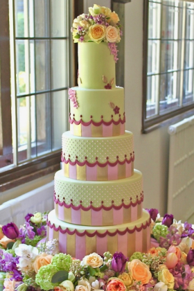 Stripe Floral Wedding Cake