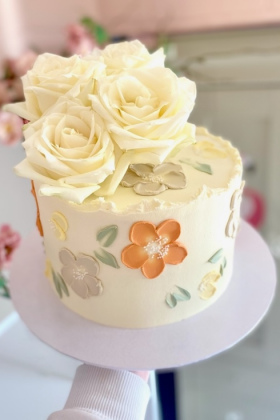 Floral Palette Painted Cake Neutral ~ medium 8"