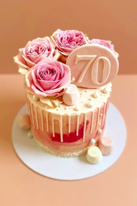 Pink Rose Marble Drip Cake