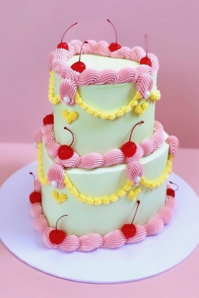 Vintage Heart Cake with cherries